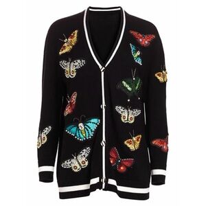 Alice + Olivia Black Butterfly Embroidered Cardigan